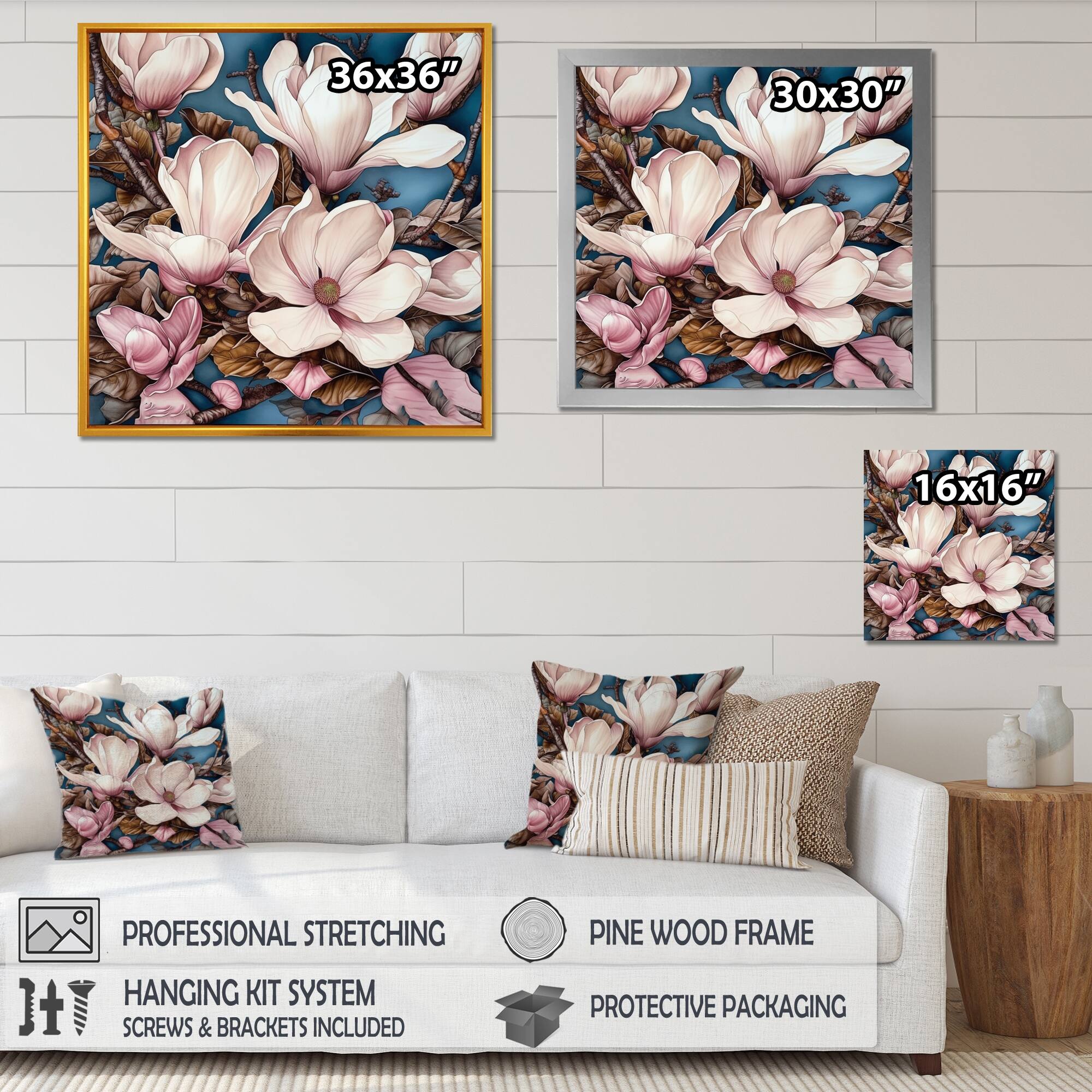 Designart "Pink Magnificent Magnolias Iii" Floral Magnolias Canvas